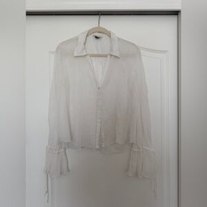AE • White Sheer Bell Sleeve Blouse
